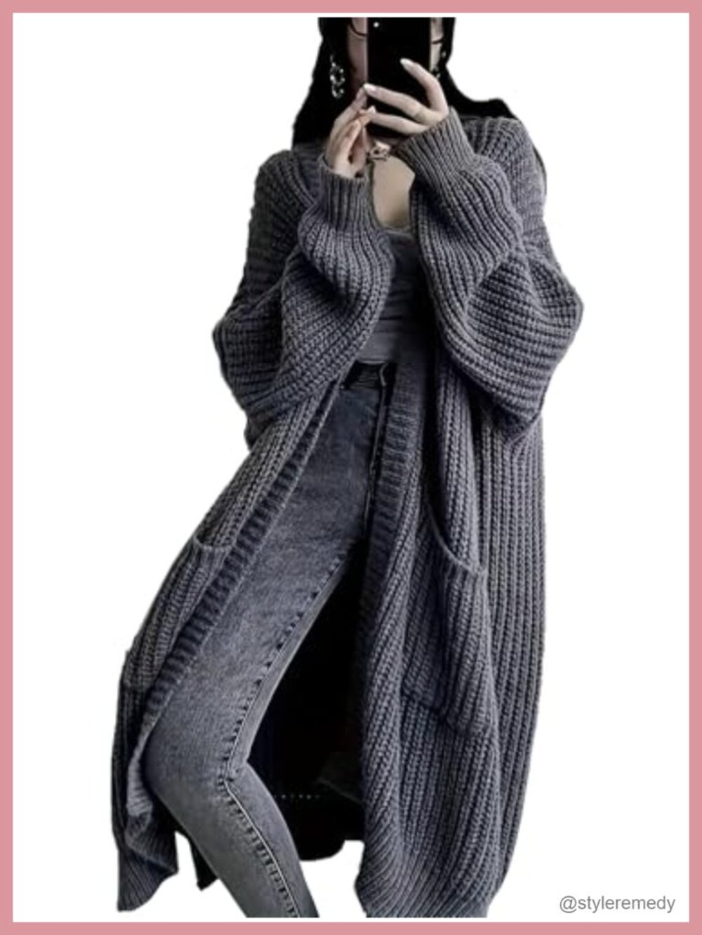 Plus Size Oversized Long Cardigan Sweater with Pockets Open Front Duster Coat